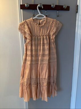 Ulla Johnson Peach Lace Tiered Dress in excellent condition